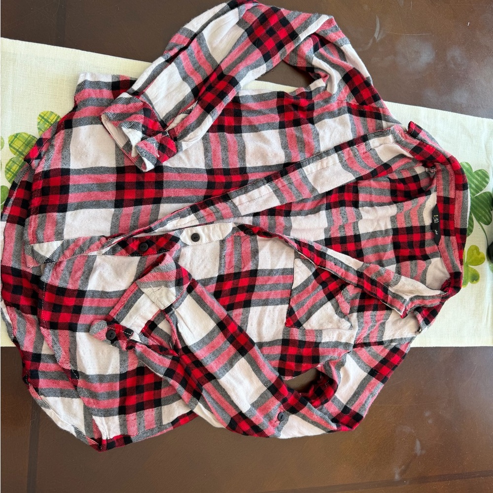 Plaid Button Down Shirt - Red and Black
